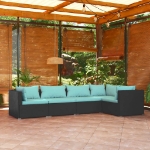 Set Divani da Giardino 5 pz con Cuscini in Polyrattan Nero
