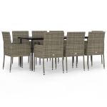 Set da Pranzo Giardino 9pz con Cuscini Nero e Grigio Polyrattan
