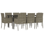 Set da Pranzo Giardino 9pz con Cuscini Nero e Grigio Polyrattan