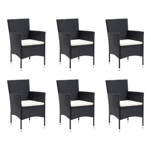 Set da Pranzo per Giardino 7 pz con Cuscini Polyrattan Nero