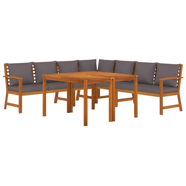 Set da Pranzo Giardino 7pz con Cuscini Legno Massello di Acacia