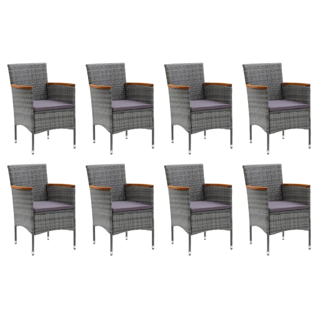 Set Pranzo da Giardino 9 pz con Cuscini in Polyrattan Grigio
