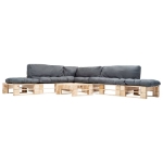 Set Divani da Giardino Pallet 6 pz con Cuscini Grigi in Legno