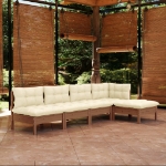 Set Salotto Giardino 5pz con Cuscini Marrone Ambra Legno Pino