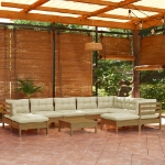 Set Salotto Giardino 10pz con Cuscini Marrone Ambra Legno Pino