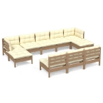 Set Salotto Giardino 10pz con Cuscini Marrone Ambra Legno Pino
