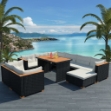 Set Divani da Giardino 10 pz con Cuscini in Polyrattan Nero