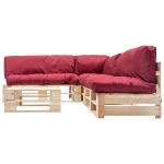 Set Divani da Giardino Pallet 4 pz con Cuscini Rossi in Legno