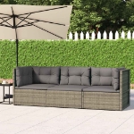 Set Divani da Giardino 3 pz con Cuscini in Polyrattan Grigio