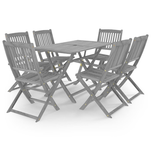 Set da Pranzo per Giardino 7 pz Legno Massello di Acacia Grigio