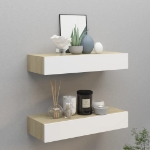 Scaffali con Cassetti 2 pz Rovere e Bianco 60x23,5x10 cm in MDF