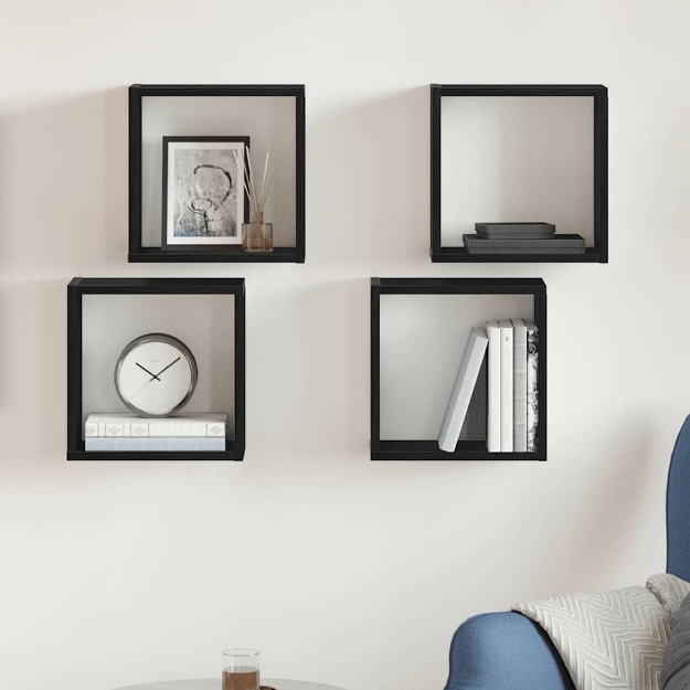 Mensole Parete Cubo 4 pz Rovere Nero 30x15x30 cm Truciolato
