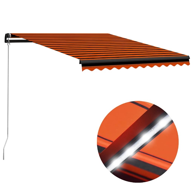Tenda Retrattile Manuale con LED 300x250cm Arancione e Marrone
