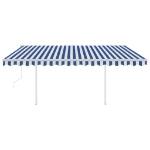 Tenda da Sole Retrattile Automatica con Pali 4x3 m Blu e Bianca