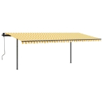 Tenda Sole Retrattile Manuale con Pali 3,5x2,5m Gialla Bianca