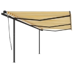 Tenda da Sole Retrattile Manuale con Pali 6x3 m Gialla Bianca