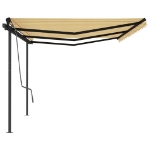 Tenda da Sole Retrattile Manuale con Pali 6x3 m Gialla Bianca