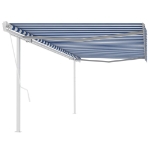 Tenda da Sole Retrattile Automatica e Pali 5x3 m Blu e Bianca