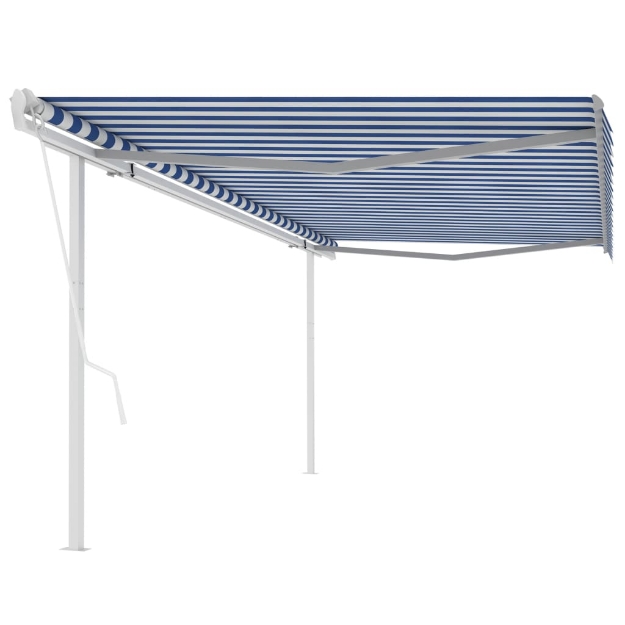 Tenda da Sole Retrattile Automatica e Pali 5x3 m Blu e Bianca