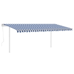 Tenda da Sole Retrattile Automatica e Pali 5x3 m Blu e Bianca