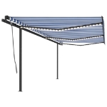 Tenda da Sole Retrattile Manuale con LED 6x3 m Blu e Bianco
