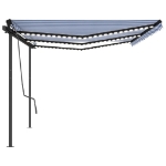 Tenda da Sole Retrattile Manuale con LED 6x3 m Blu e Bianco
