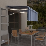 Tenda Sole Retrattile Manuale con LED 3x2,5m Blu e Bianco