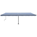Tenda da Sole Retrattile Manuale con LED 600x350 cm Blu Bianco