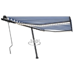 Tenda da Sole Retrattile Manuale con LED 450x350 cm Blu Bianco