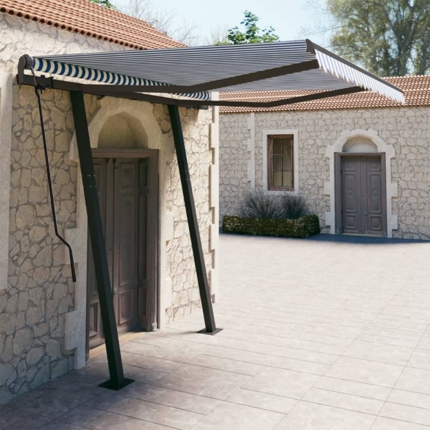 Tenda da Sole Retrattile Automatica Pali 3,5x2,5m Blu e Bianca