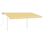 Tenda da Sole Retrattile Manuale con Pali 4,5x3 m Gialla Bianca