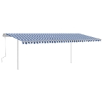 Tenda da Sole Retrattile Manuale con Pali 6x3,5 m Blu e Bianca