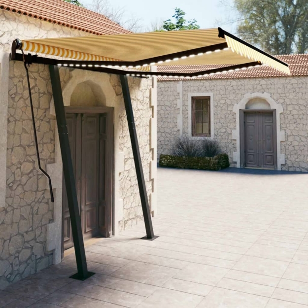 Tenda Automatica Sensore Vento e LED 3,5x2,5 cm Gialla e Bianca