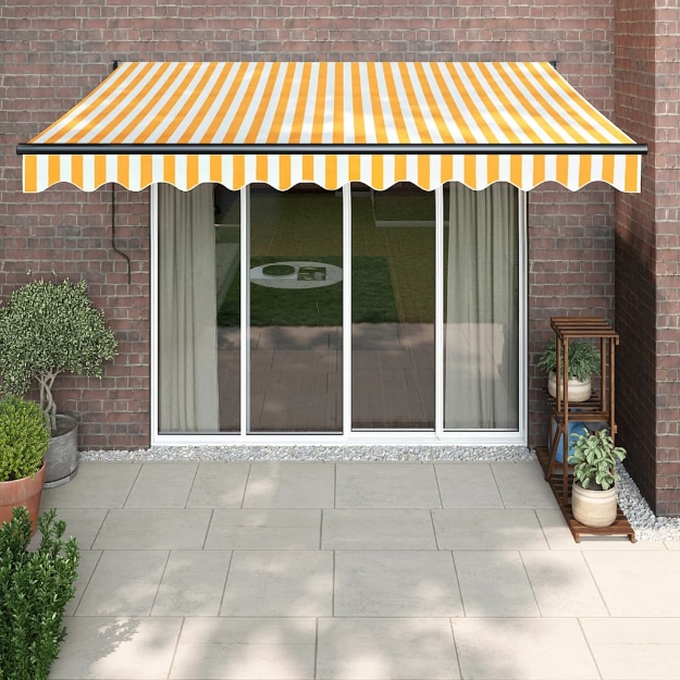 Tenda Sole Automatica Retrattile Gialla e Bianca 3,5x2,5 m