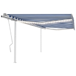 Tenda da Sole Retrattile Manuale con LED 4,5x3,5 m Blu e Bianca