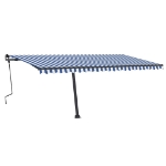 Tenda da Sole Retrattile Manuale LED 500x350 cm Blu e Bianca