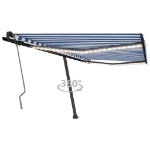 Tenda da Sole Retrattile Manuale con LED 400x350 cm Blu Bianco
