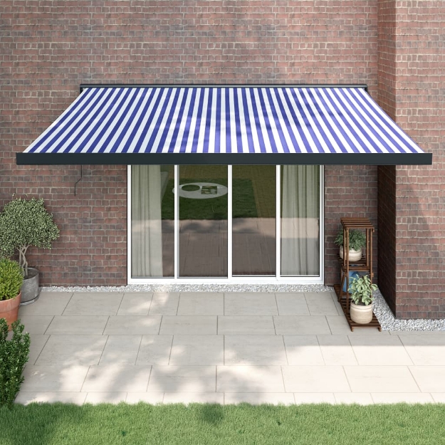 Tenda da Sole Retrattile Blu e Bianca 4x3 m Tessuto e Alluminio