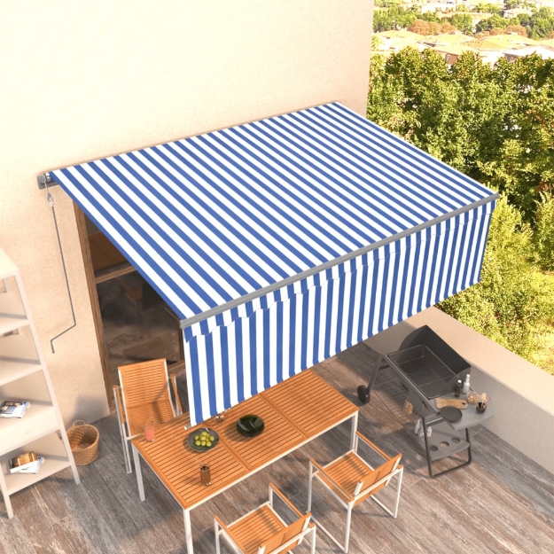 Tenda Sole Retrattile Automatica con Parasole 4,5x3m Blu Bianco