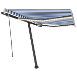 Tenda da Sole Retrattile Manuale con LED 350x250cm Blu e Bianco