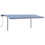 Tenda da Sole Retrattile Automatica con Pali 6x3,5 m Blu Bianca