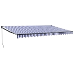 Tenda da Sole Retrattile Blu e Bianca 5x3 m Tessuto e Alluminio