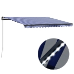 Tenda da Sole Retrattile Manuale con LED 450x300cm Blu e Bianco