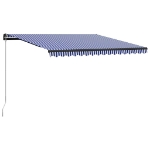 Tenda da Sole Retrattile Manuale con LED 450x300cm Blu e Bianco
