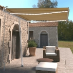Tenda da Sole Manuale con LED 300x250 cm Gialla e Bianca