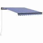 Tenda da Sole Retrattile Manuale con LED 350x250cm Blu e Bianco