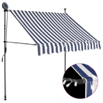 Tenda da Sole Retrattile Manuale con LED 100 cm Blu e Bianca