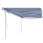 Tenda da Sole Retrattile Manuale con Pali 5x3 m Blu e Bianca