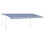 Tenda da Sole Retrattile Manuale con Pali 5x3 m Blu e Bianca