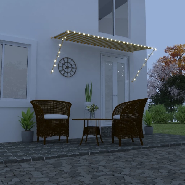 Tenda da Sole Retrattile con LED 300x150 cm Giallo e Bianco